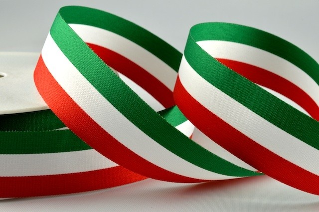 Y900 - 40mm Striped Flag Ribbon-40mm- Green, White & Red-25 Metres