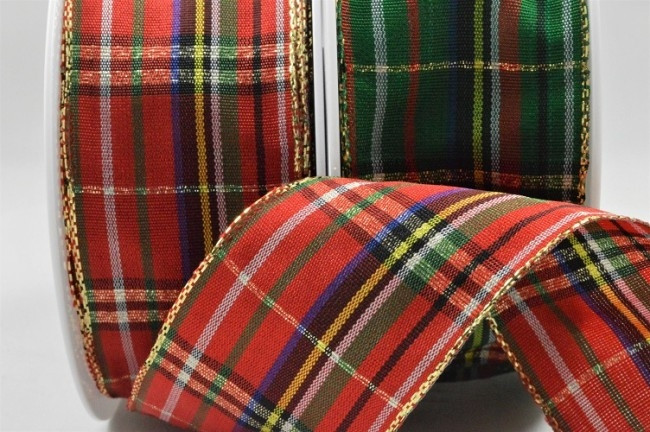 44545 - 40mm Wired Lurex Woven Tartan Ribbon (20 Metres)