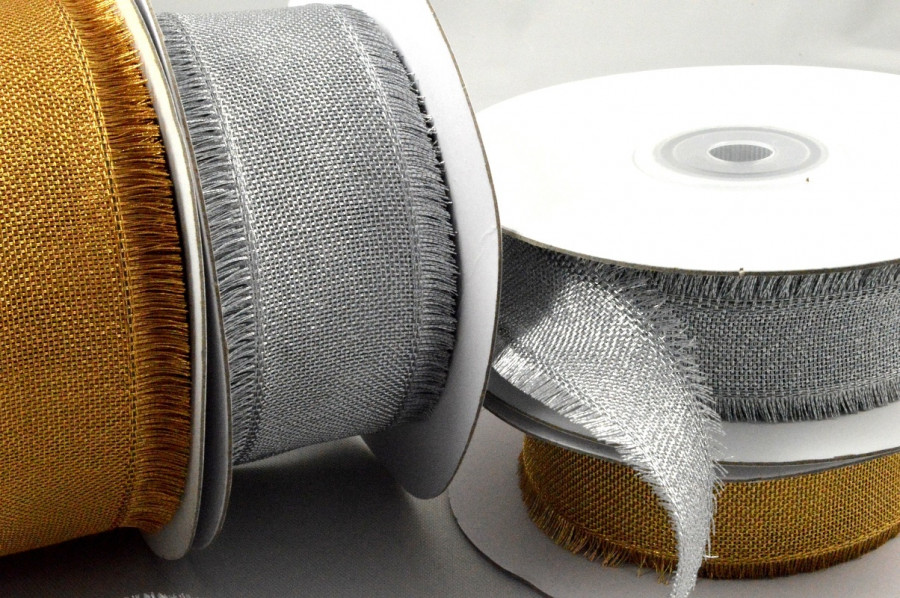 46030 - 25mm & 38mm Wired Ribbon with Fringed Edges x 10 Metre Rolls!