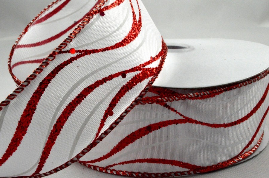 Y861 - 25mm Wired Lurex Wavey Ribbon x 10 Metre Rolls!-25mm-Red