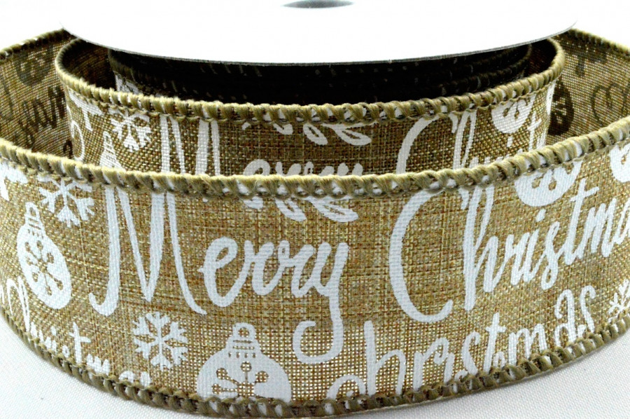 Y863 -  63mm Merry Christmas & Snowflakes Burlap Ribbon x 10 Metre Rolls!