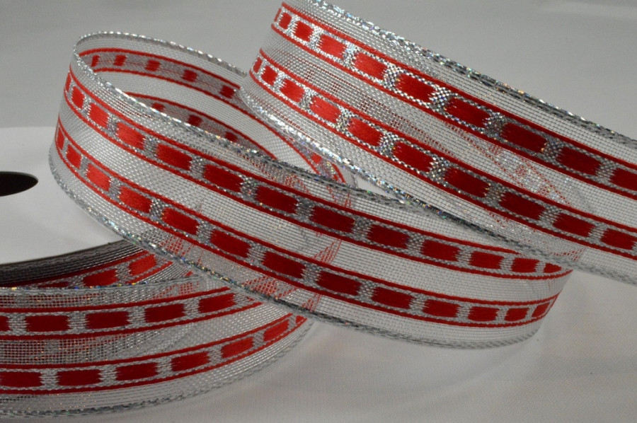 Y843 - 16mm Red Wired Lurex Lined Ribbon x 10 Metre Rolls!