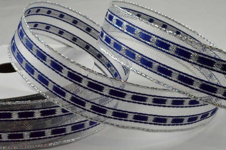 Y846 - 25mm Blue Wired Lurex Lined Ribbon x 10 Metre Rolls!