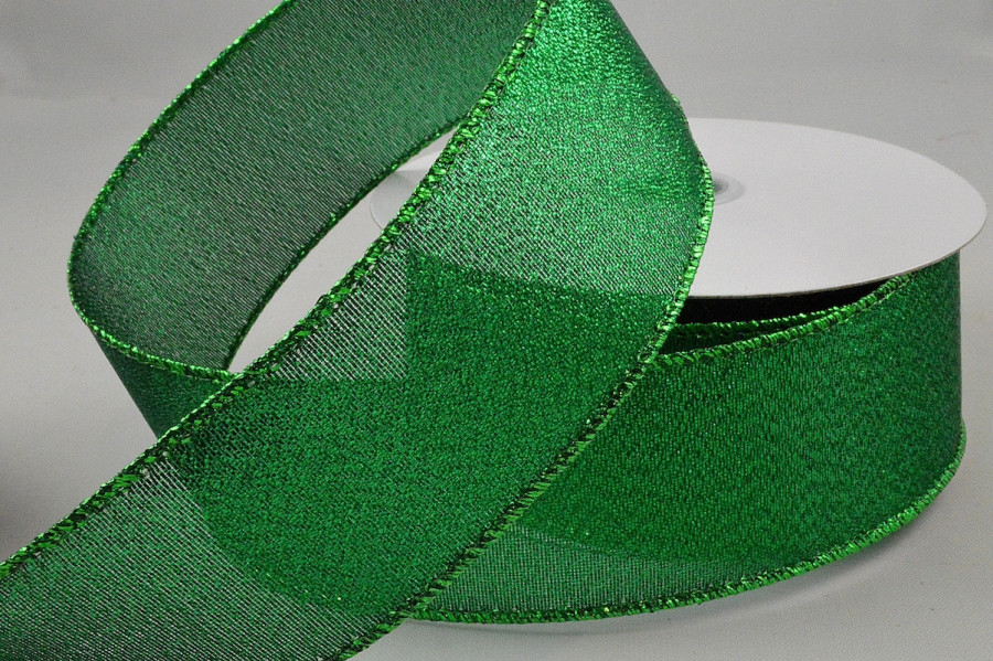 46047 - 25mm, 38mm & 63mm Wired Lurex Ribbon x 10 Metre Rolls!-25mm-67 Green