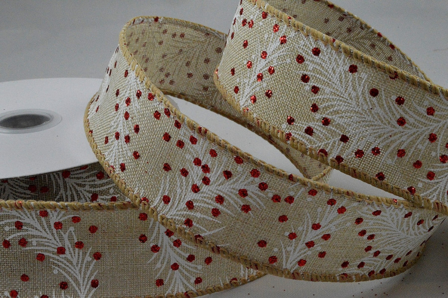 Y543 -  63mm Christmas Berry Wired Ribbon x 10 Metre Rolls!-63mm-54 Natural