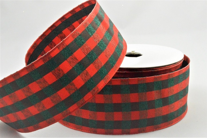46078 - 40mm Wired edge Modern check stripe Red and Green ribbon x 11m 