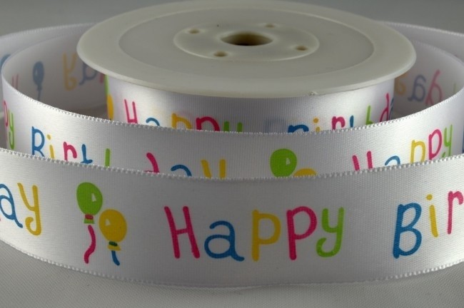 54014 - 25mm Happy Birthday Printed Ribbon (20 Metres)-25mm