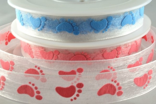 55003 - 15mm Organza Baby Feet Ribbon (20 Metres)