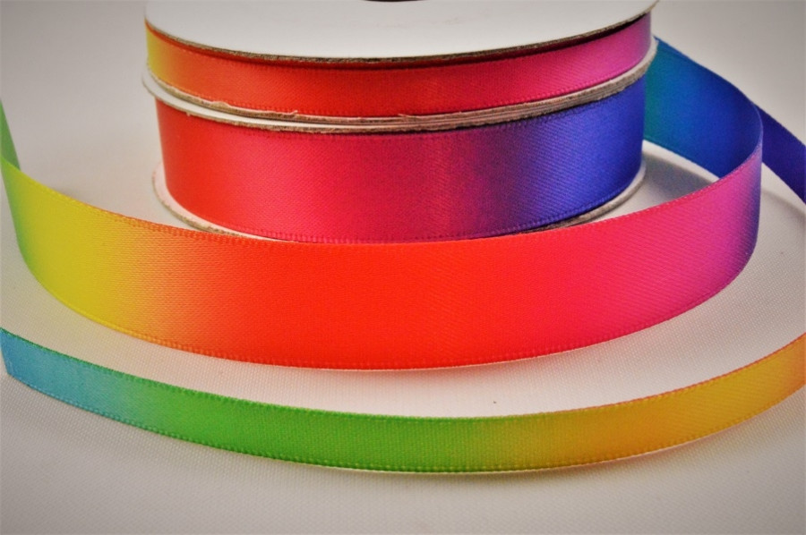 55077 - 6mm & 15mm Rainbow Double Satin Ribbon x 10 Metre Rolls!