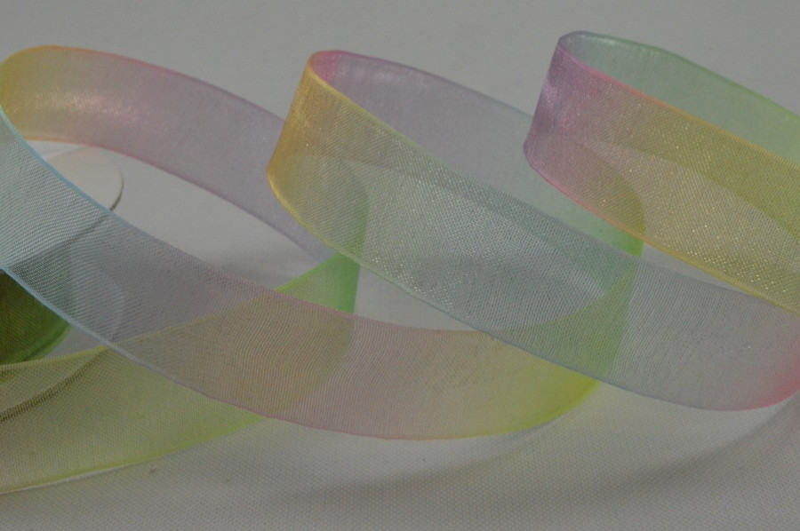 55079 - 15mm Light Rainbow Sheer Organza Ribbon x 10 Metre Rolls!