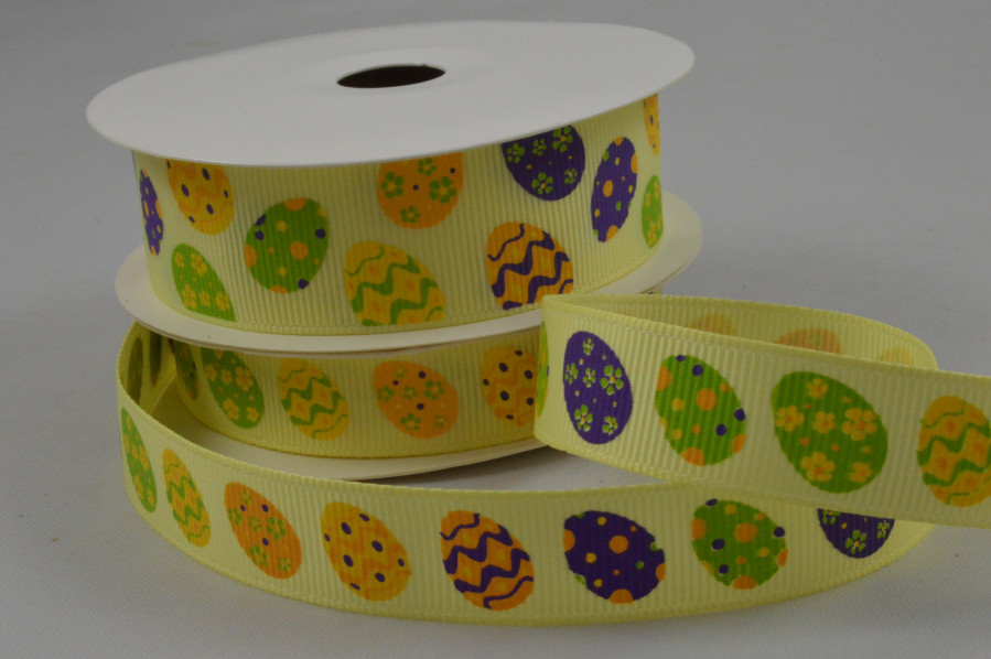 55081 - 15mm & 25mm Yellow Grosgrain Easter egg Ribbon x 10 Metre Rolls!