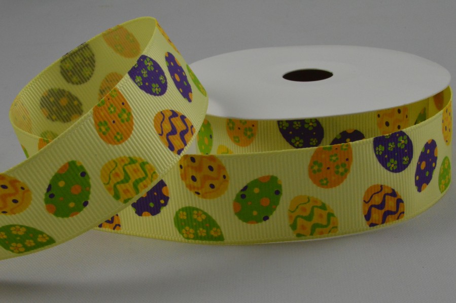 55081 - 25mm Yellow Grosgrain Easter egg Ribbon x 10 Metre Rolls!-25mm