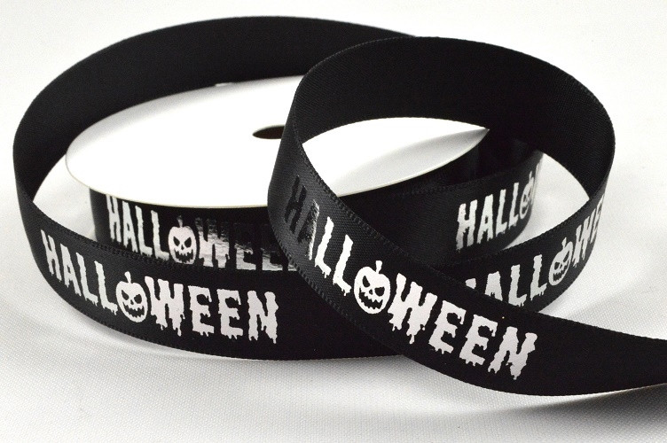 55083 - 15mm Black Halloween Printed Ribbon x 10 Metre Rolls! 