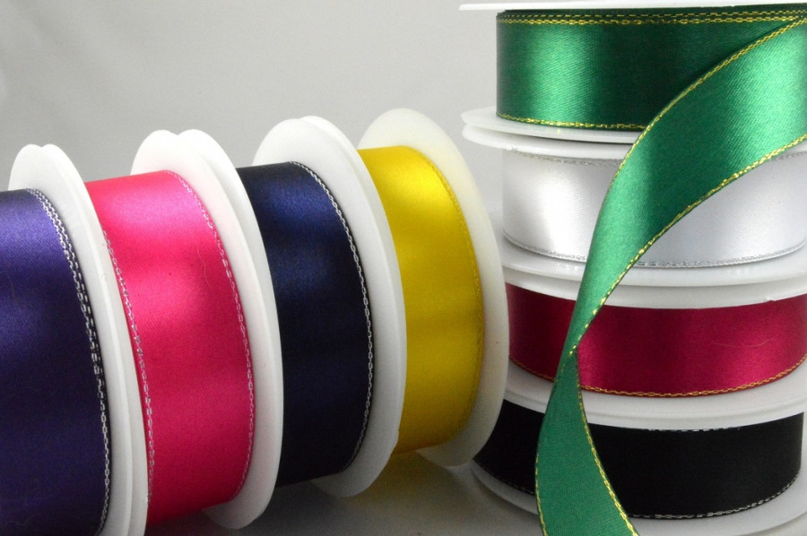 55087 - 3mm, 10mm, 15mm & 25mm Single Satin Ribbon with Lurex Edge!