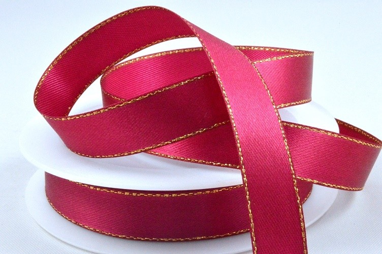 Y930 -  25mm Single Satin Ribbon with Lurex Edge!-25mm-Dark Pink x 25mts