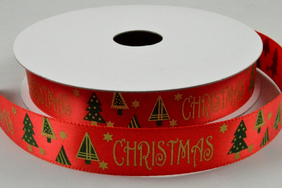 55093 16mm Christmas Satin Printed Ribbon x 10 Metre Rolls! Satin