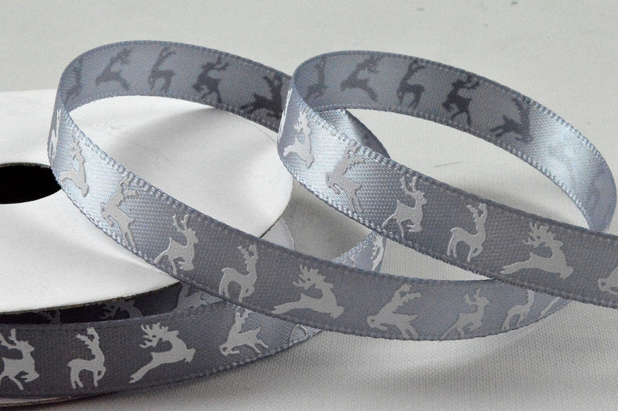55109 - 10mm Reindeer Printed Christmas Ribbon x 10 Metre Rolls!-85 Silver