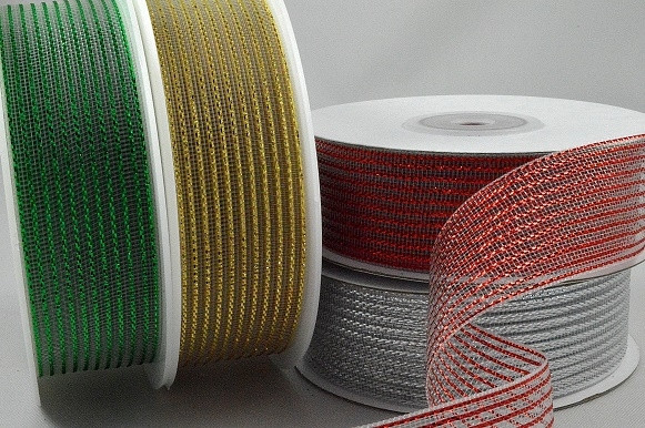 55114 - 15mm, 25mm, 40mm , 63mm Striped Lurex Ribbon x 20 Metre Rolls!