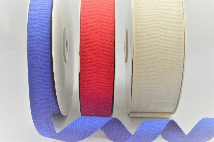 55141 - 15mm / 25mm / 38mm - Soft herringbone woven edge cotton ribbon available in various colours x 25mts 