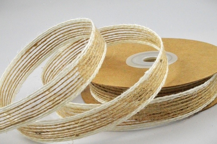 55143  - 25mm  - Natural coloured Eco Friendly Jute woven edge ribbon x 10mts 