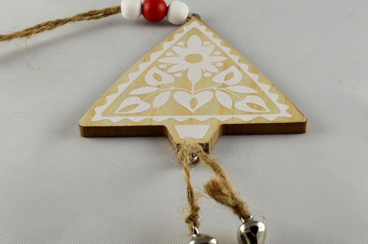 88025 - Wooden Multi Coloured Tree with Loop (1 Piece)-9cm x 7.5cm-54 Beige & White-1 Piece