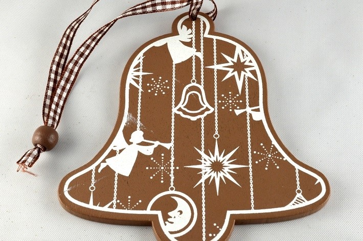 88031 - Wooden Christmas Bell Decoration (1 Piece)-120mm x 110mm-57 Brown-1 Piece