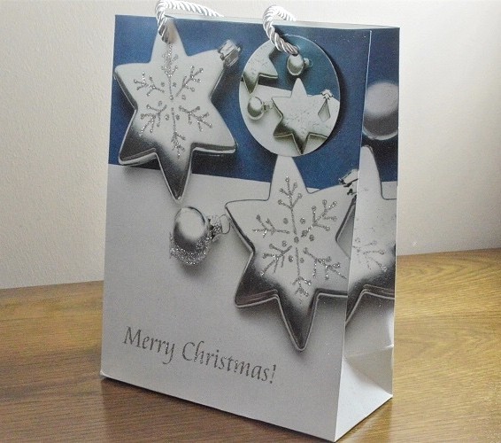 88120 - Sparkling Merry Christmas Glitter Baubles Gift Bags & Tag!!-White - Large