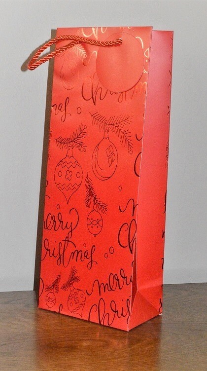 88123 - Red Merry Christmas Holly & Bauble Bottle Bag & Tag!!-Red
