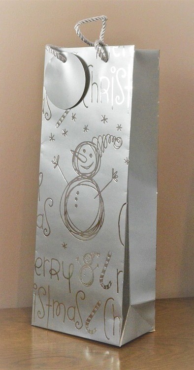 88124 - Merry Christmas Silver Snowman Bottle Bag & Tag!!-Silver