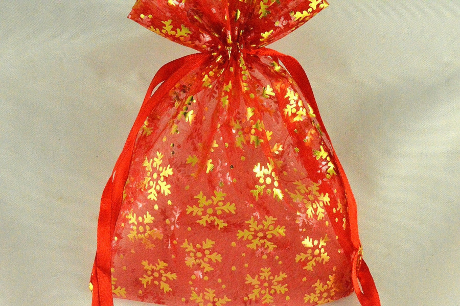 88174 - 13cm x 18cm Snowflake Printed Organza Bags (3 Bags)-36 Red