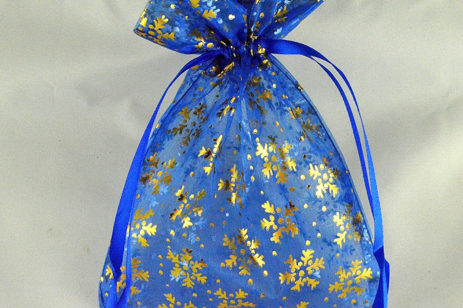 88174 - 13cm x 18cm Snowflake Printed Organza Bags (3 Bags)-75 Blue