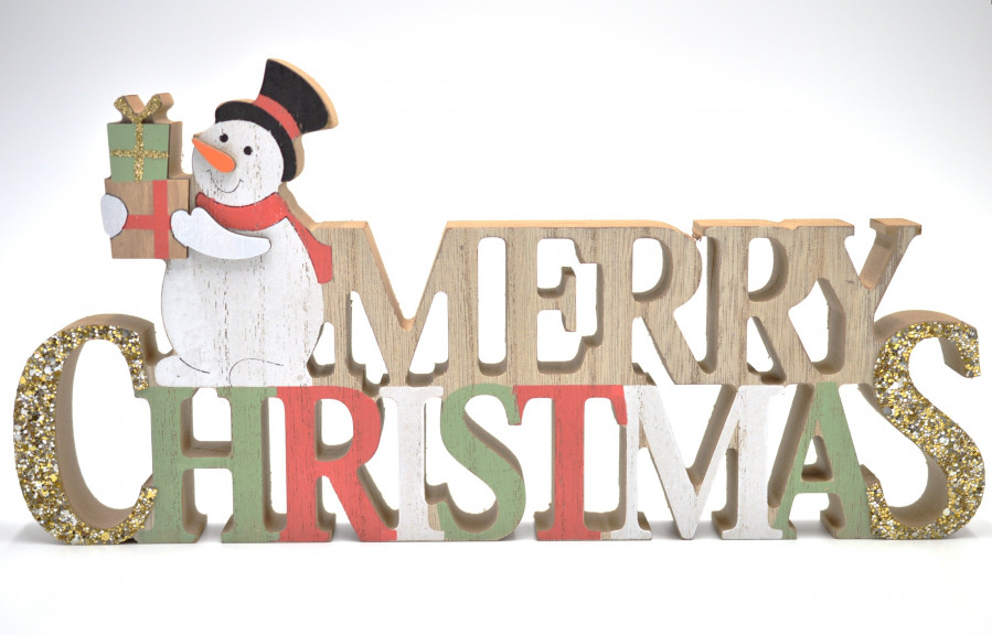 88181 - Wooden freestanding Christmas and Winter Decoration Ornaments - Merry Christmas Snowman
