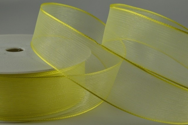 Y622 - 40mm Wired Sheer with Strong Coloured Edge (25 Metres)-Light Yellow