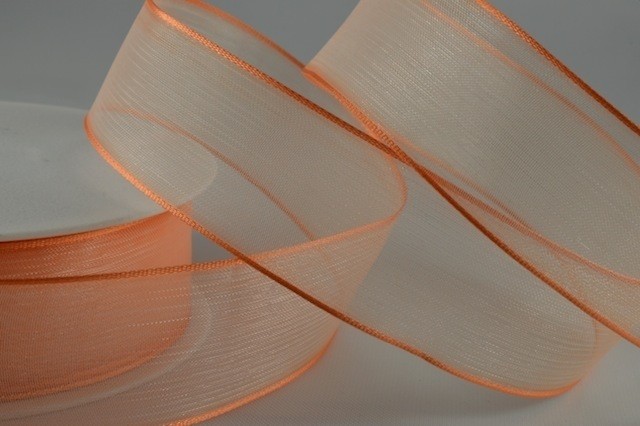 Y625 - 40mm Wired Sheer with Strong Coloured Edge (25 Metres)-40mm - Pale Orange