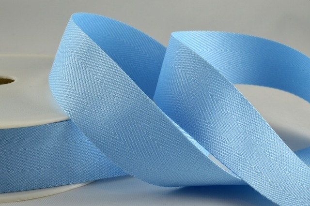 Y486 - 25mm Blue woven edge herringbone ribbon x 10mts
