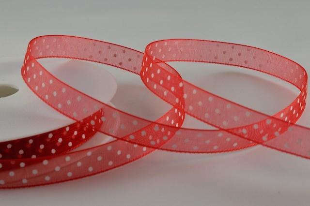 55001 - 10mm Red Organza Spotted Dot Ribbon (20 Metres)