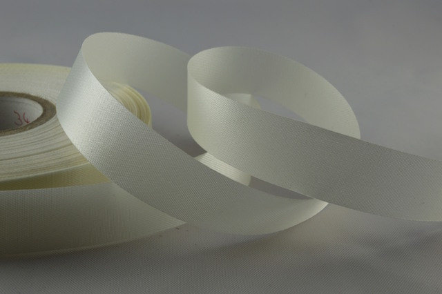 Y765-  70mm Bright White Cut edge Single Sided Polyester satin x 25 Metres