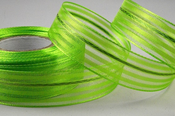 X275 - 25mm Lime Satin stripe sheer fancy ribbon x 25 Metre Rolls!