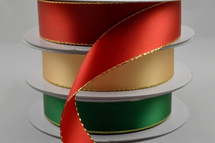 25mm Double Satin Ribbon with Gold Lurex Edge x 20 Metre Rolls!!