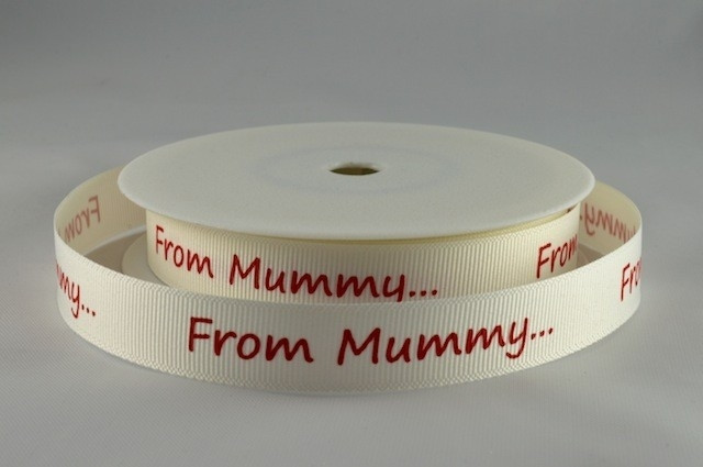 X302 - 54555 - 16mm From Mummy Printed Ribbon (20 Metres)-50 Red