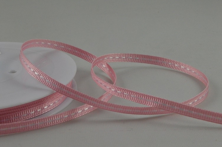 Y641-55045 - 5mm White Centre Stitched Grosgrain Ribbon x 20 Metre Rolls!-Baby Pink