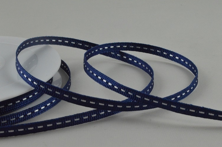 Y642-55045 - 5mm White Centre Stitched Grosgrain Ribbon x 20 Metre Rolls!-Blue