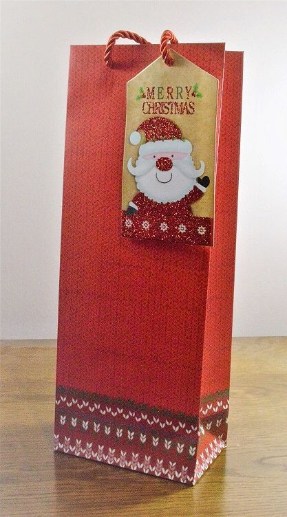 Y655 - Red Merry Christmas Bottle Bag with Snowman Tag!!-Red