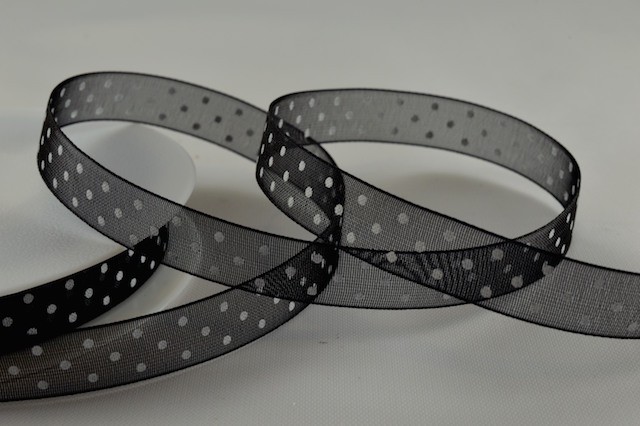 Y934 - 10mm SOrganza potted Dot Ribbon (20 Metres)-10mm-88 Black-20 Metres
