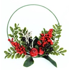 22089 -  Beautiful wintery wreath with lush red berries and green leaves embellished with snowy pine cone and branch.  Size   Approx 24cm dia