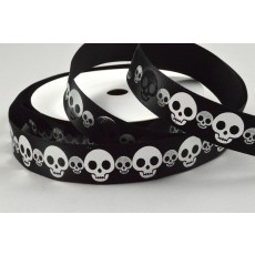 55085 - 15mm Black Skull Printed Ribbon x 10 Metre Rolls! 