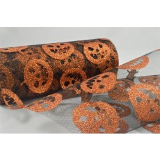 88016 - 150mm Halloween Black and Copper Gold Tulle Fabric. (10 Metres)