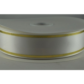 54350 - 25mm White Rosette Tramline Ribbon (100 Metres)
