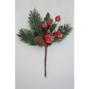 22012 - Pine Cone & Holly Leaf Christmas Pick. Measures - 13cm Height x 12cm Width.