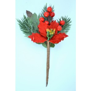 22014 - Red Berries & Leaves Christmas Pick. Measures - 15cm Height x 8cm Width.
